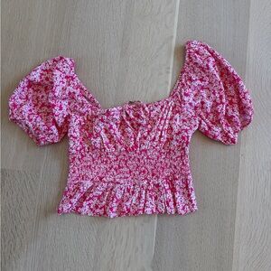 1. State Pink and White Smocked Ruffled Crop Top